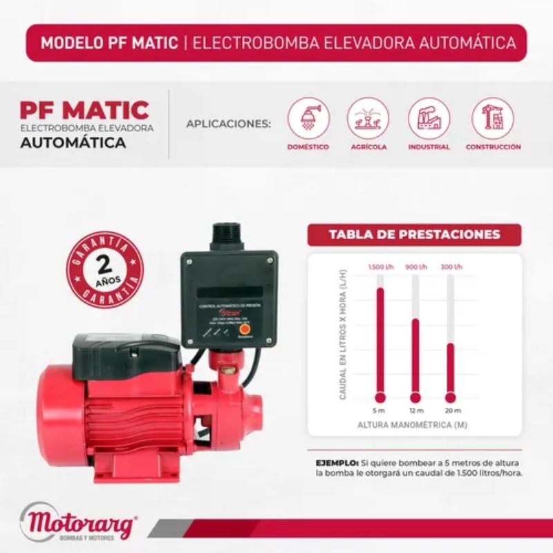 Bomba Elevadora Automatica Pf Matic Agua 0.5Hp Motorarg - Imagen 4