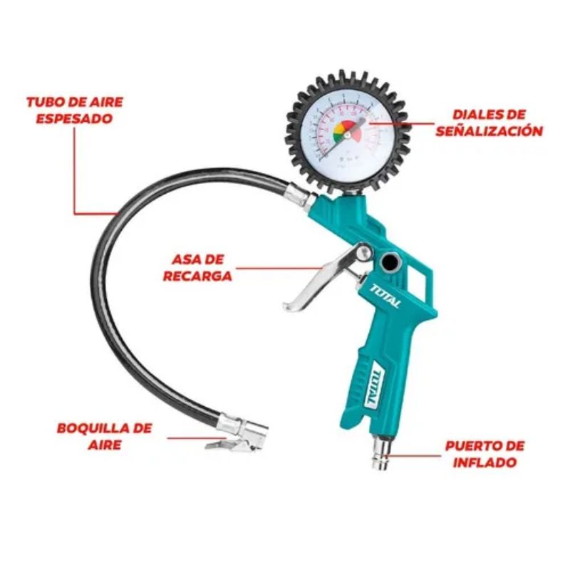 Pistola Infladora De Neumáticos Con Manómetro 12bar TAT11601 TOTAL - Imagen 3