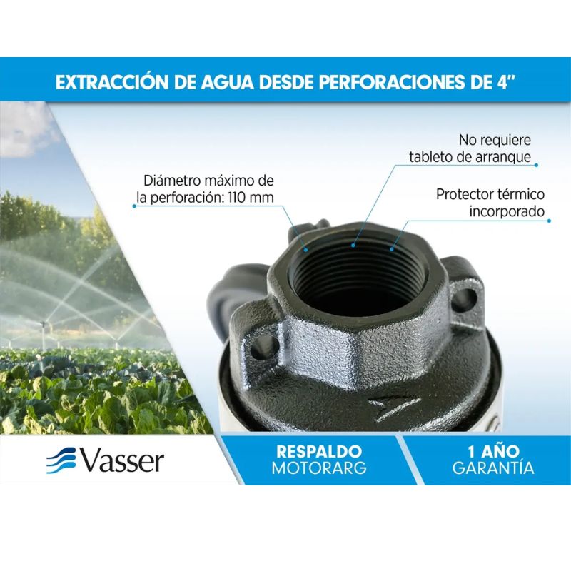 Bomba Sumergible Pozo 1.5 Hp 4 Pulgadas + 30 Mts Cable VASSER - Imagen 3