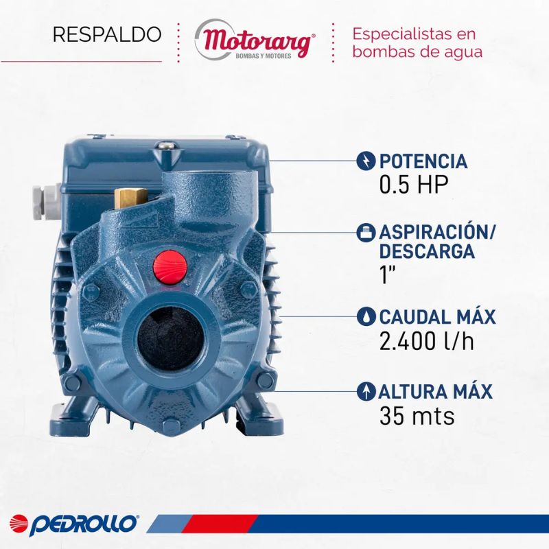 Bomba Periférica PKM60 0.5Hp Monofásica PEDROLLO - Imagen 2