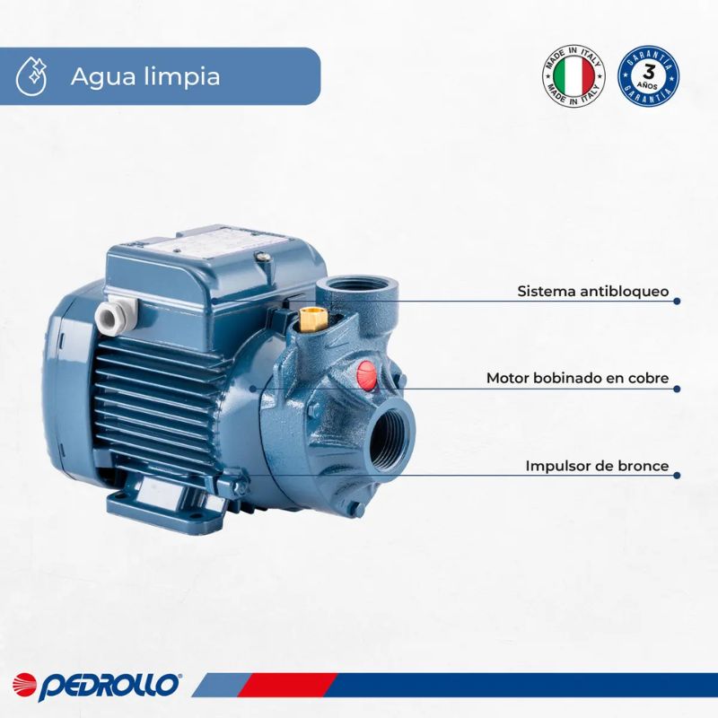 Bomba Periférica PKM60 0.5Hp Monofásica PEDROLLO - Imagen 3