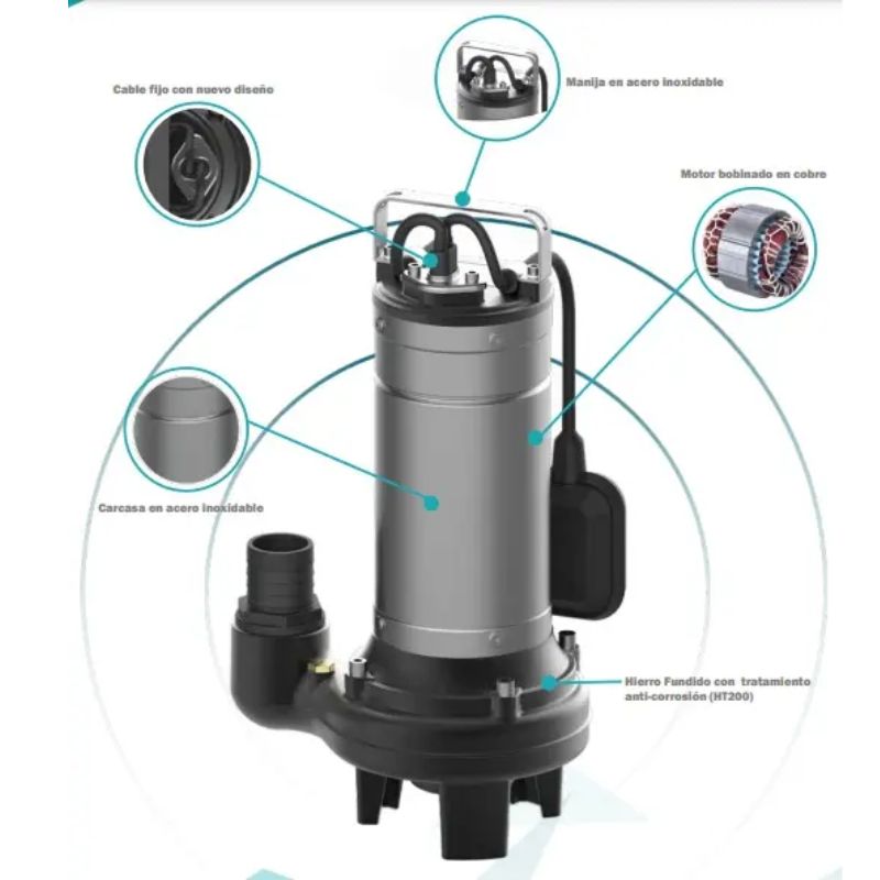Bomba Desagote de agua Cloacal Sumergible LSWM150A 1.5 HP 13Mts LEO - Imagen 3