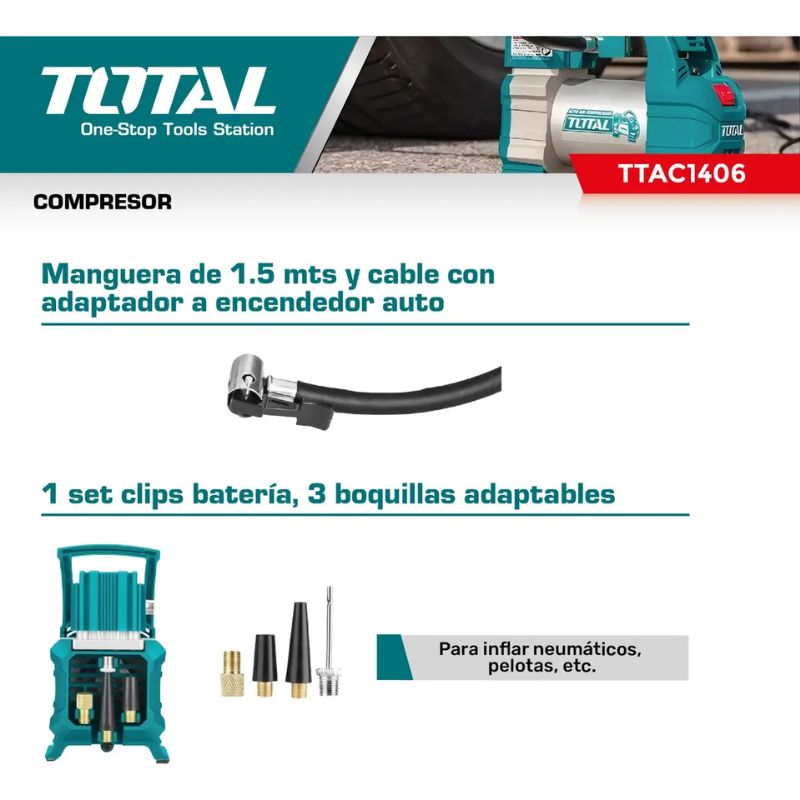 Compresor De Aire Inflador Portatil 140psi TTAC1406 TOTAL - Imagen 5