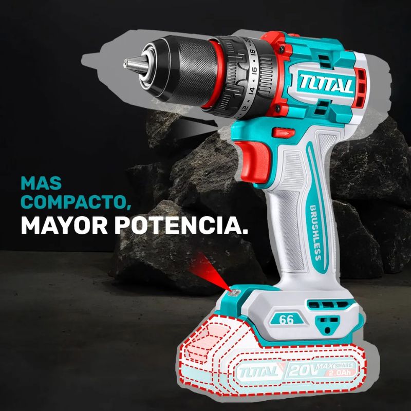 Taladro Percutor Inalámbrico Brushless 20v 66nm TIDLI20668-4 TOTAL - Imagen 3