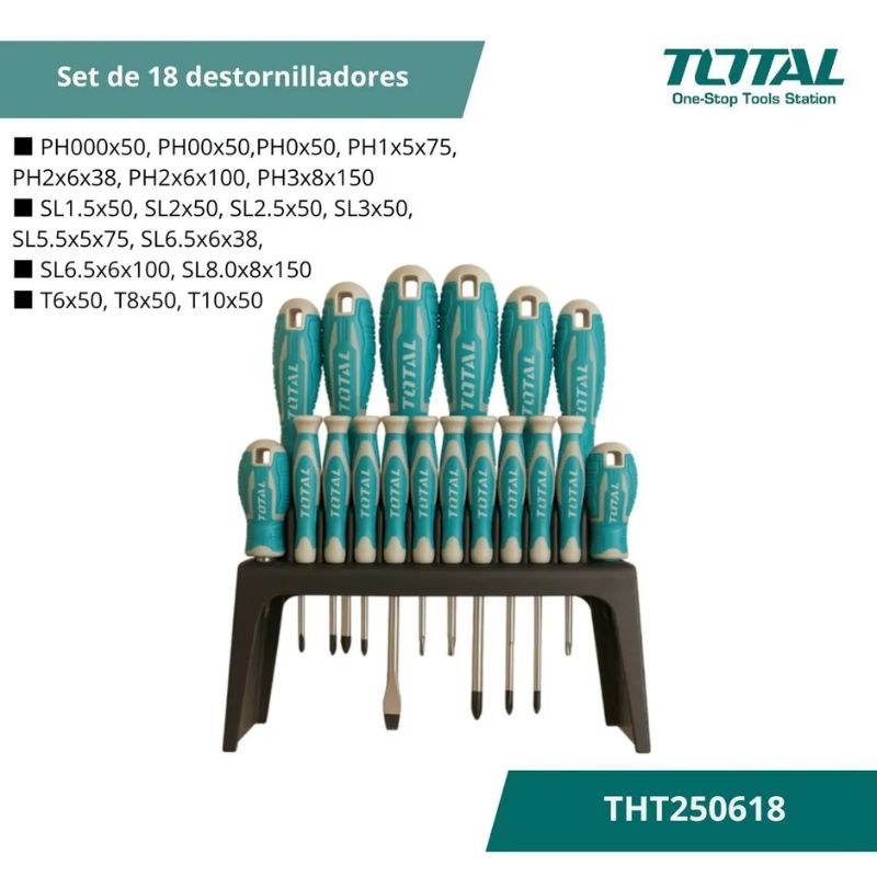 Set Kit 18 Destornilladores Con Punta Imantada THT250618 TOTAL - Imagen 2
