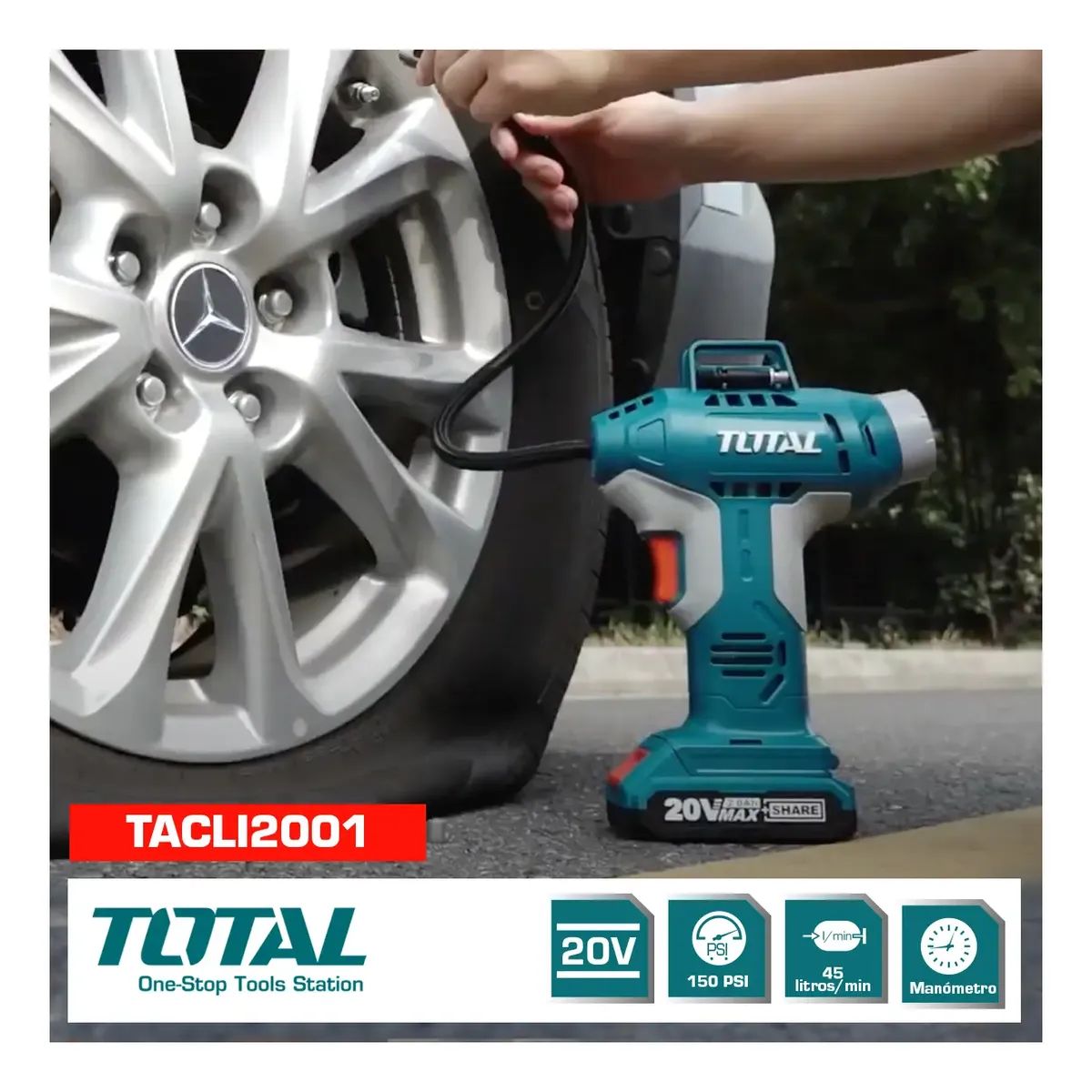 Inflador Inalámbrico De Mano 20v 150psi TACLI2001 TOTAL - Imagen 3