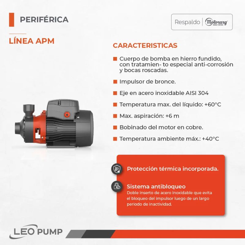 Bomba Periferica APM110 1.5 Hp LEO - Imagen 3